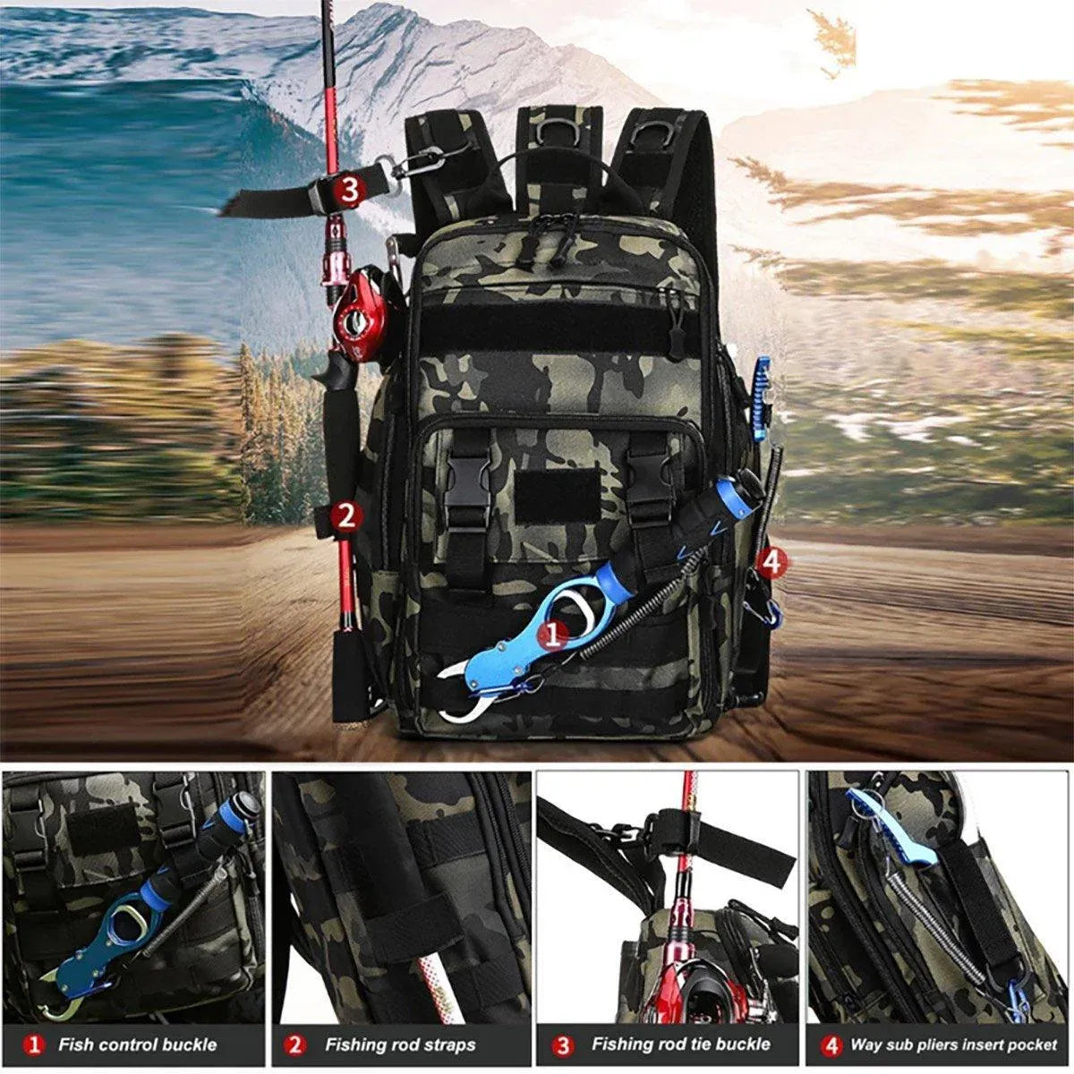 Fishing Tackle Backpack Storage Bag Shoulder Fishing Gear Bags Outdoor Backpack - Black V528-BACKPACK-BLACK-780122