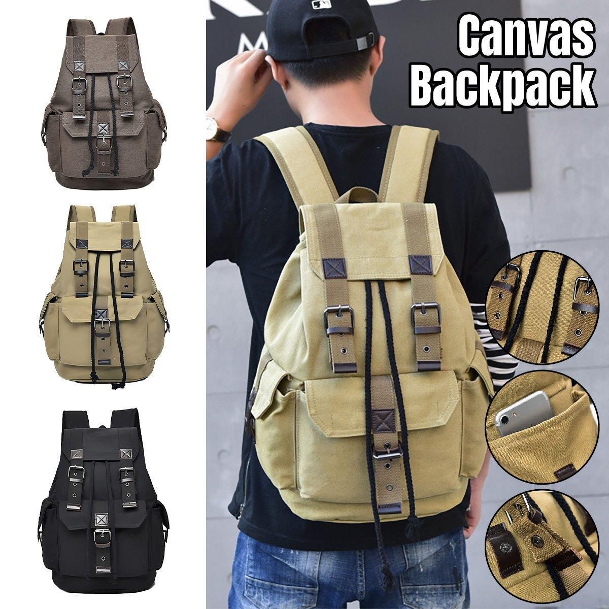 Unisex Retro Rucksack Large Capacity Travel Bag Leisure Backpack Schoolbag - Khaki V528-BACKPACK-KHAKI-871102