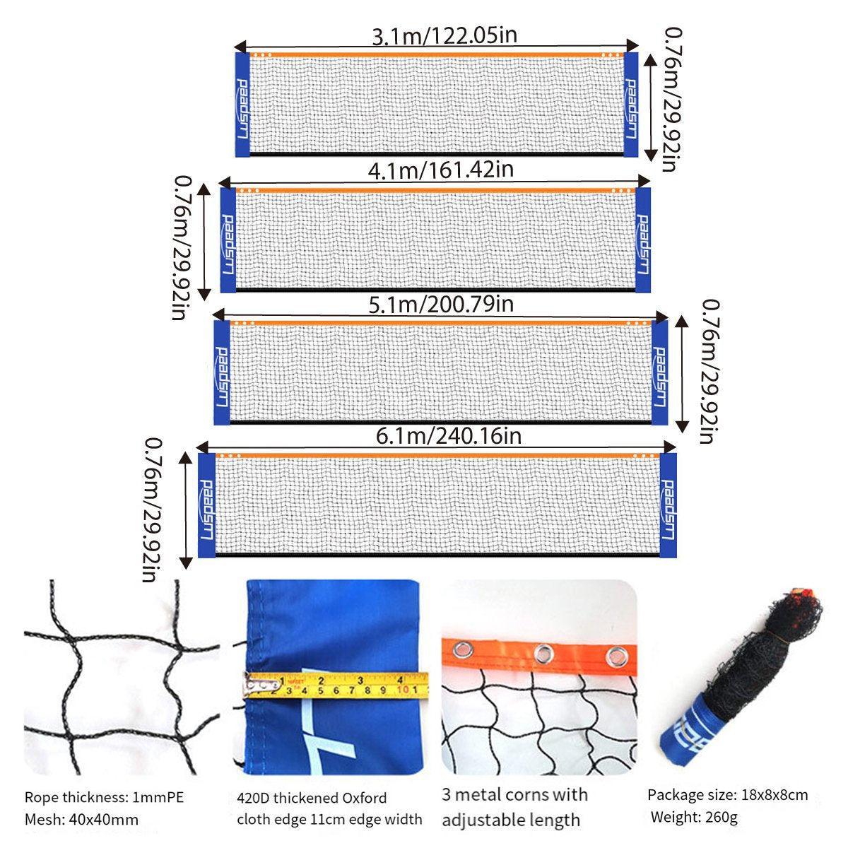 Portable Outdoor Badminton Net Set Easy Setup Adjustable Height Sports Equipment - 3.1M