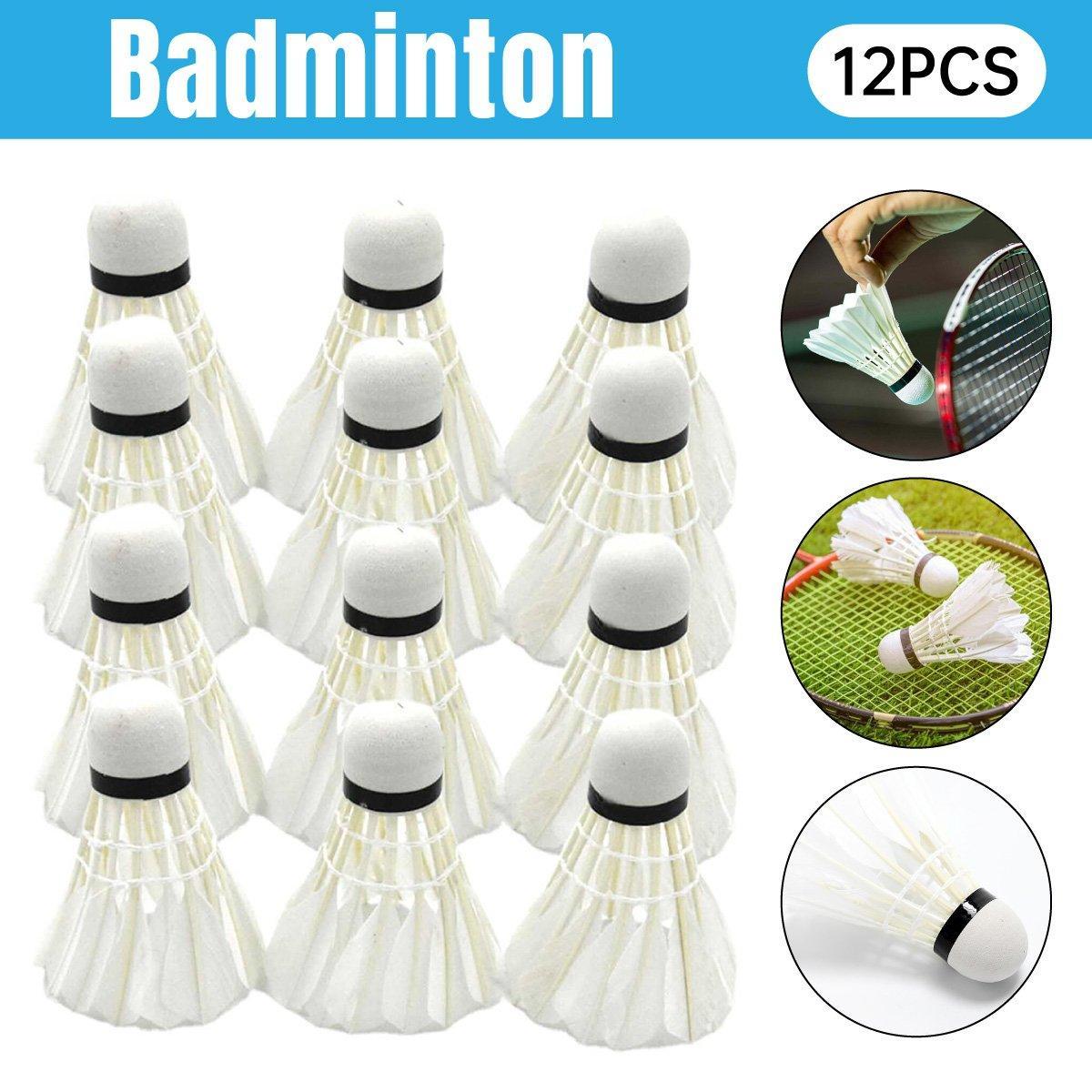 12 Pcs Badminton Shuttlecocks Durable Gooes Feather Badminton Ball For Training V528-BADMINTON-WHITE-12PCS-706547