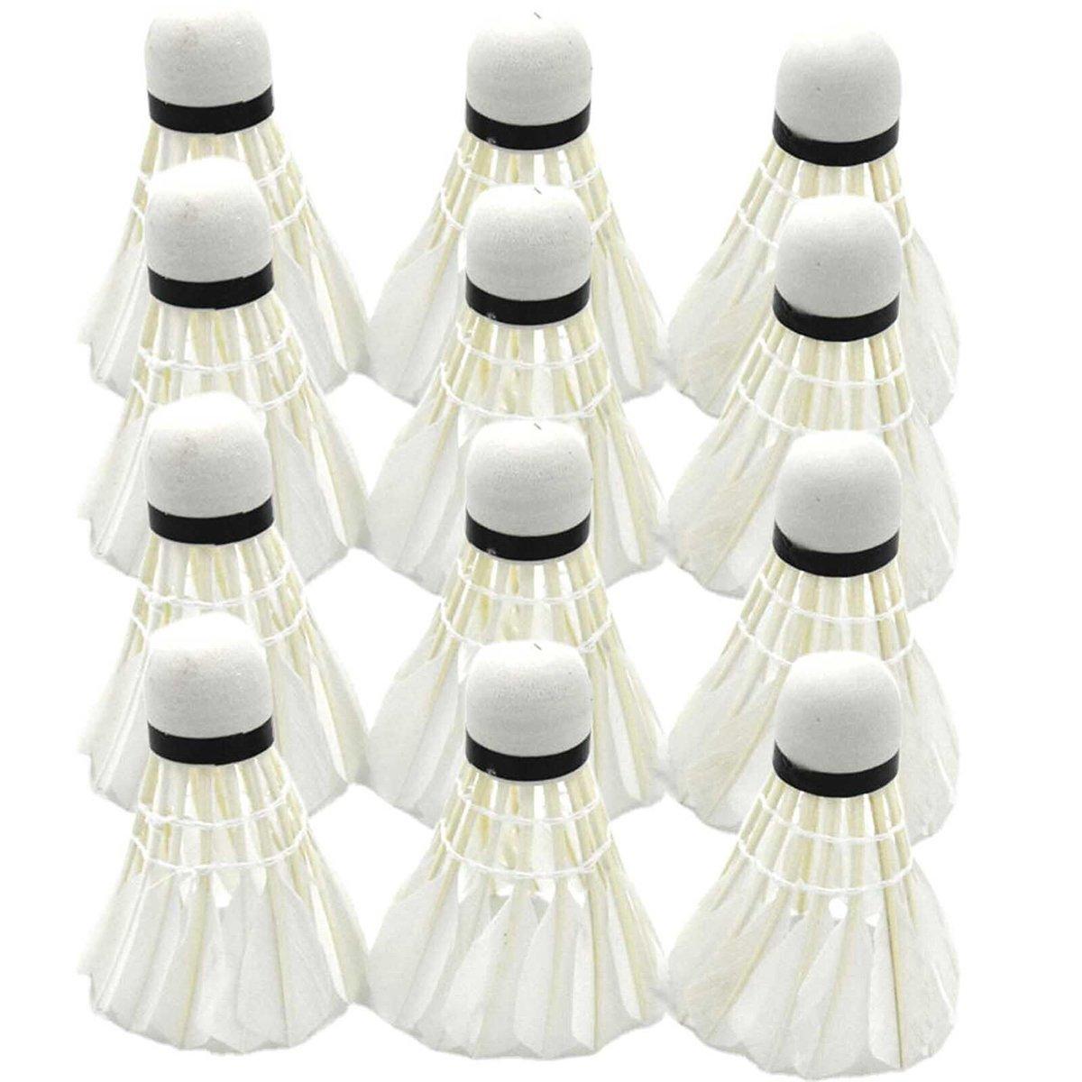 12 Pcs Badminton Shuttlecocks Durable Gooes Feather Badminton Ball For Training V528-BADMINTON-WHITE-12PCS-706547