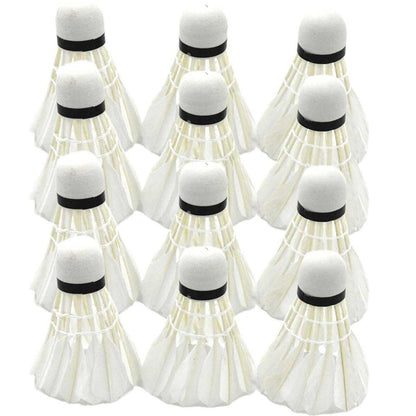 12 Pcs Badminton Shuttlecocks Durable Gooes Feather Badminton Ball For Training V528-BADMINTON-WHITE-12PCS-706547