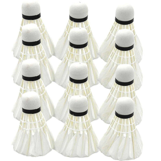 12 Pcs Badminton Shuttlecocks Durable Gooes Feather Badminton Ball For Training V528-BADMINTON-WHITE-12PCS-706547