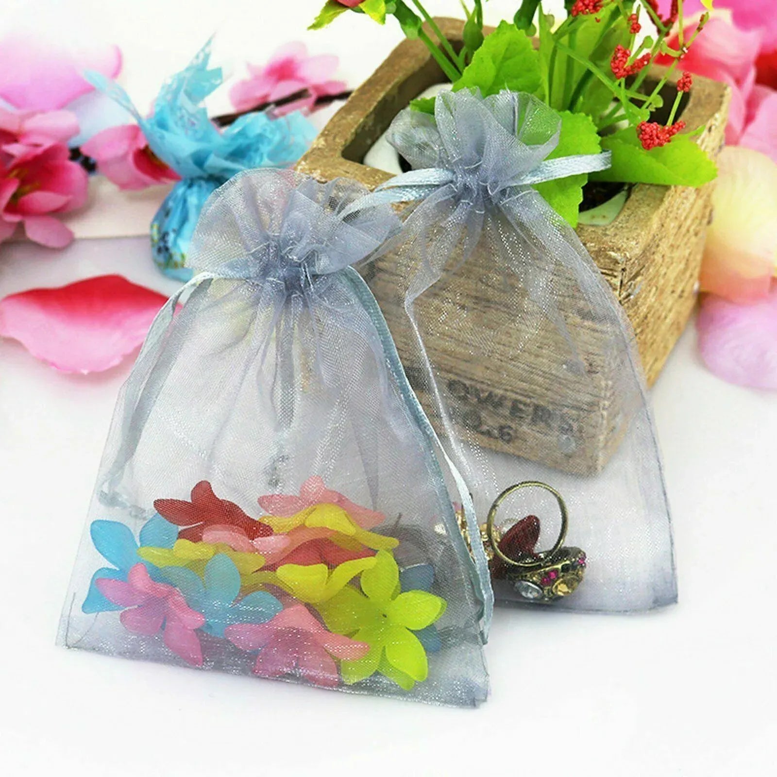 50PCS Organza Bag Sheer Bags Jewellery Wedding Candy Packaging Sheer Bags 10*15 cm - Pink/50PCS V528-BAG-10-15-50PCSPINK-760036