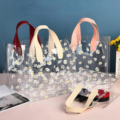 10pcs Small Fresh Transparent PVC Tote Bag Wedding Candy Gift Bag Daisy Design - Beige - L V528-BAG-10PCS-BEIGE-L-361590