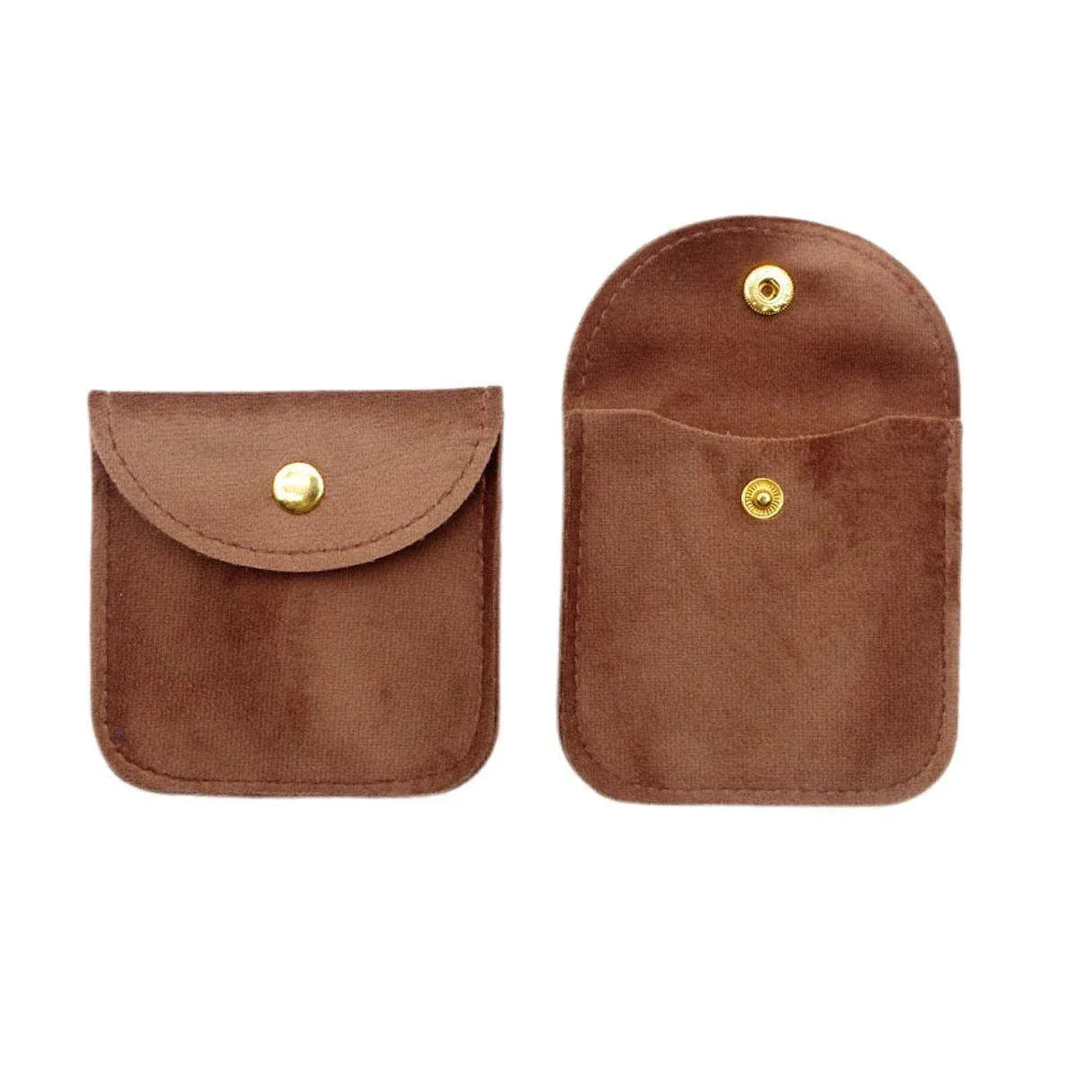 10pcs Velvet Jewelry Pouch Button Closure Thick Soft Ring Necklace Storage Bag - Brown V528-BAG-10PCS-BROWN-515451