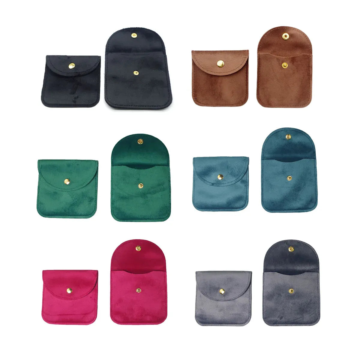 10pcs Velvet Jewelry Pouch Button Closure Thick Soft Ring Necklace Storage Bag - Brown V528-BAG-10PCS-BROWN-515451