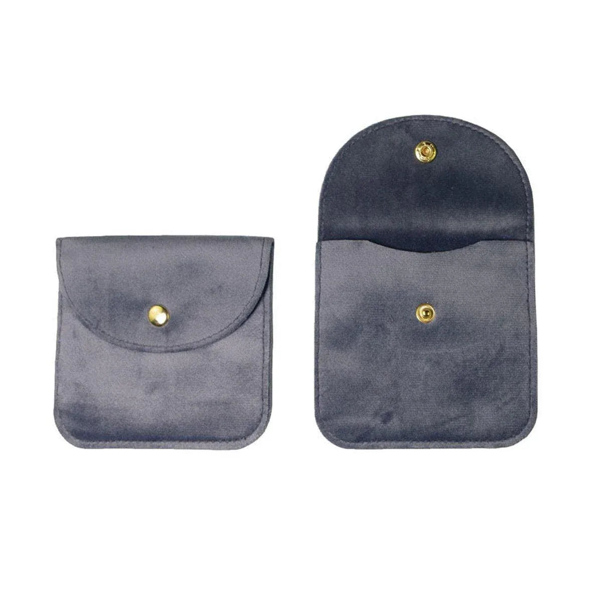 10pcs Velvet Jewelry Pouch Button Closure Thick Soft Ring Necklace Storage Bag - Grey V528-BAG-10PCS-GREY-275811