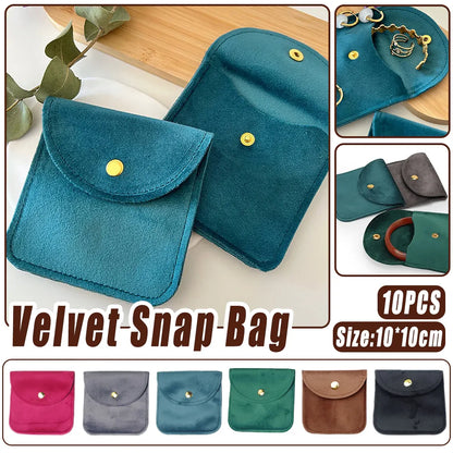 10pcs Velvet Jewelry Pouch Button Closure Thick Soft Ring Necklace Storage Bag - Grey V528-BAG-10PCS-GREY-275811