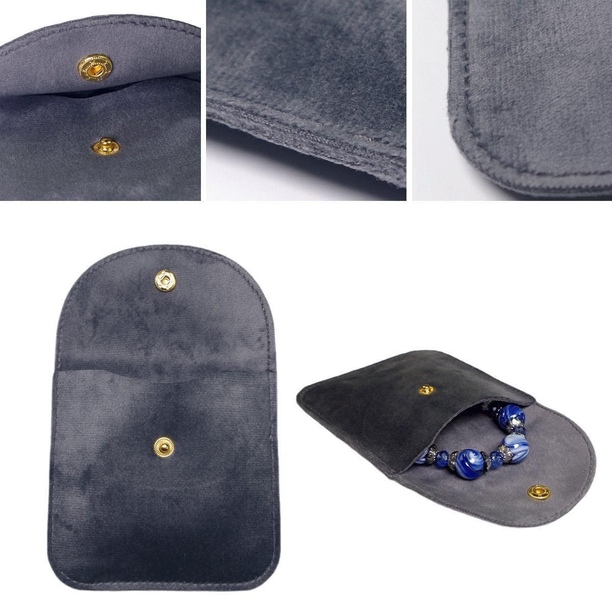 10pcs Velvet Jewelry Pouch Button Closure Thick Soft Ring Necklace Storage Bag - Grey V528-BAG-10PCS-GREY-275811