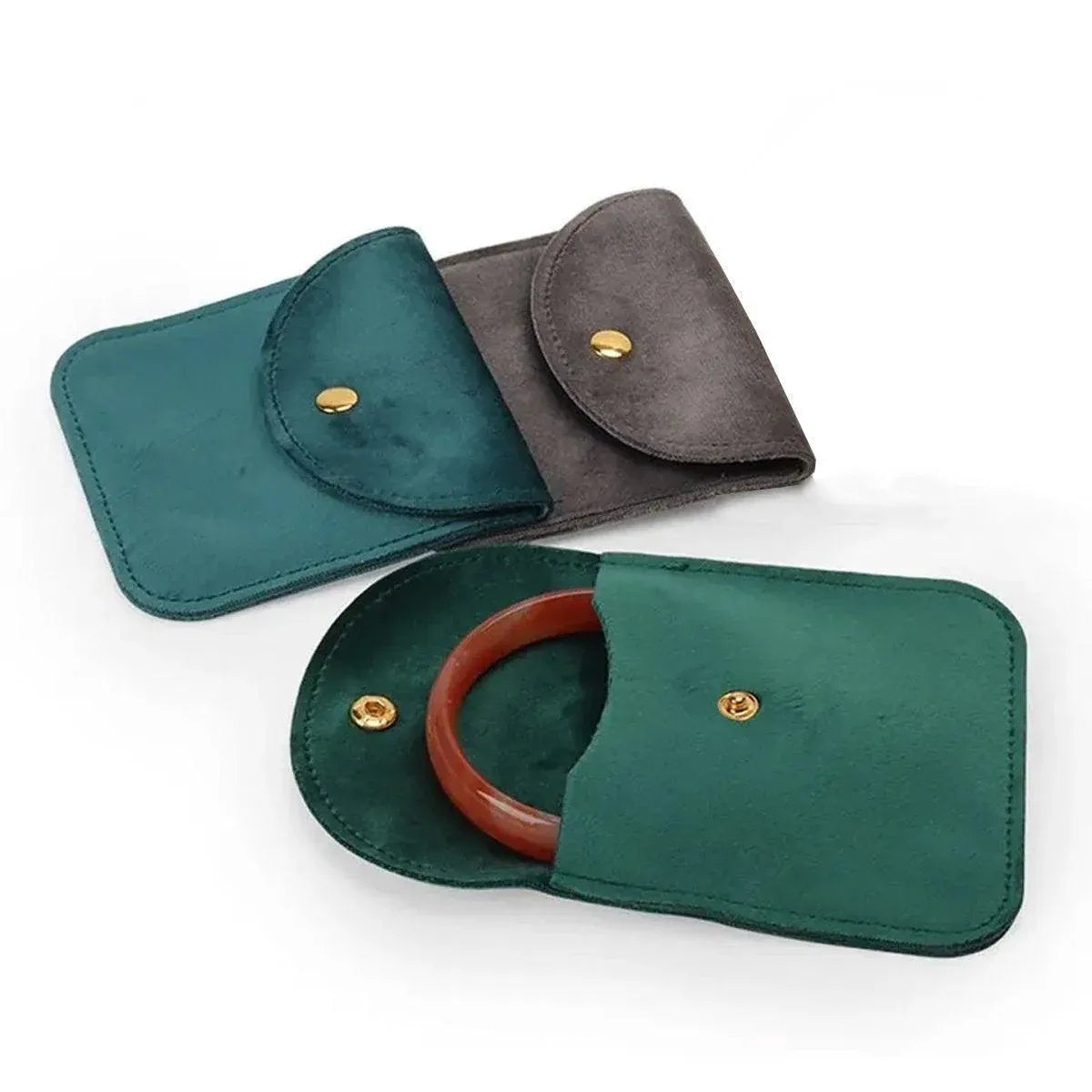 10pcs Velvet Jewelry Pouch Button Closure Thick Soft Ring Necklace Storage Bag - Grey V528-BAG-10PCS-GREY-275811