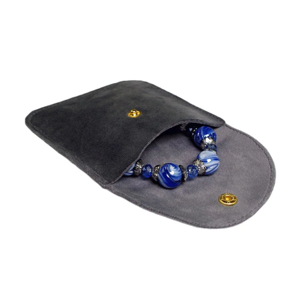 10pcs Velvet Jewelry Pouch Button Closure Thick Soft Ring Necklace Storage Bag - Grey V528-BAG-10PCS-GREY-275811