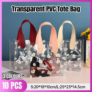10pcs Small Fresh Transparent PVC Tote Bag Wedding Candy Gift Bag Daisy Design - Red - S V528-BAG-10PCS-RED-S-670452