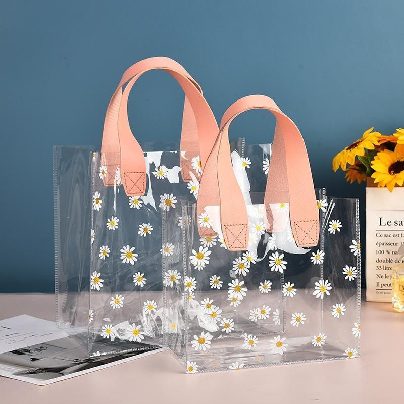 10pcs Small Fresh Transparent PVC Tote Bag Wedding Candy Gift Bag Daisy Design - Red - S V528-BAG-10PCS-RED-S-670452