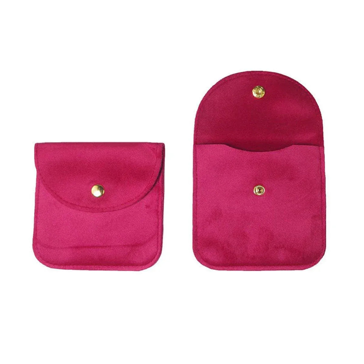 10pcs Velvet Jewelry Pouch Button Closure Thick Soft Ring Necklace Storage Bag - Rose Red V528-BAG-10PCS-ROSE-RED-685263