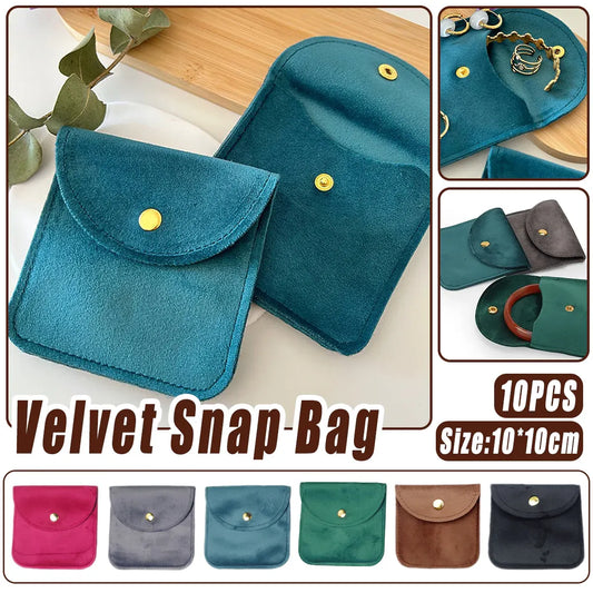 10pcs Velvet Jewelry Pouch Button Closure Thick Soft Ring Necklace Storage Bag - Rose Red V528-BAG-10PCS-ROSE-RED-685263
