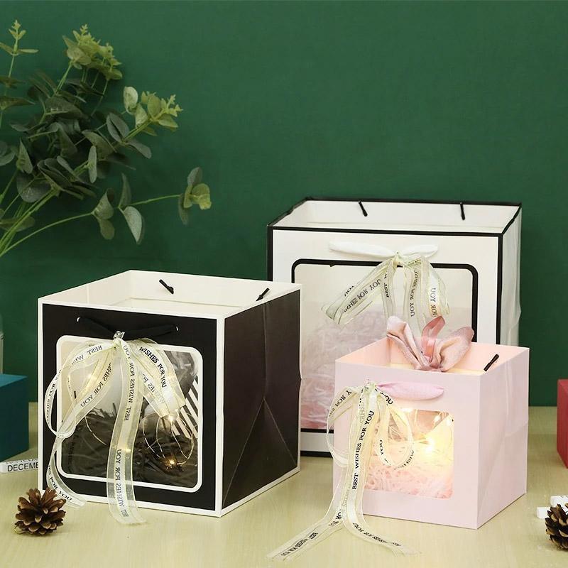 20PCS Open Window for Flower Doll Wedding Gift Transparent Square Packaging Bag - Black 30-30-30cm V528-BAG-20PCS-BLACK-30-30-30-217663