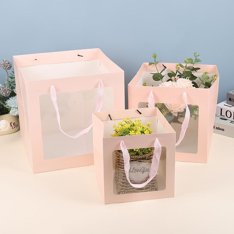20PCS Open Window for Flower Doll Wedding Gift Transparent Square Packaging Bag - Pink 15-15-15cm V528-BAG-20PCS-PINK-15-15-15-194582