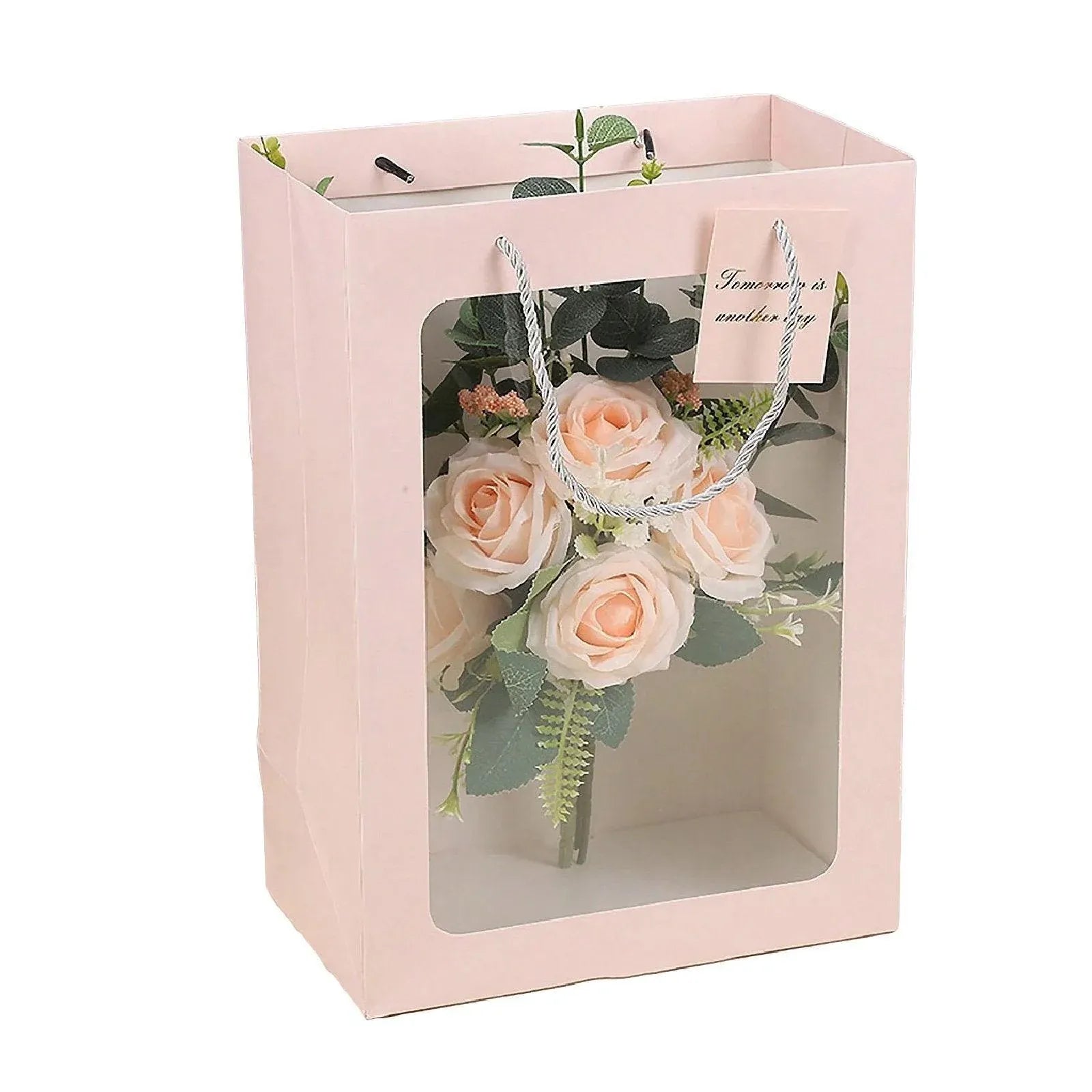 25x Thick Gift Bags with Transparent Window for Valentines Day Bouquets and Gift - V528-BAG-25PCS-PINK-18-13-25-258148