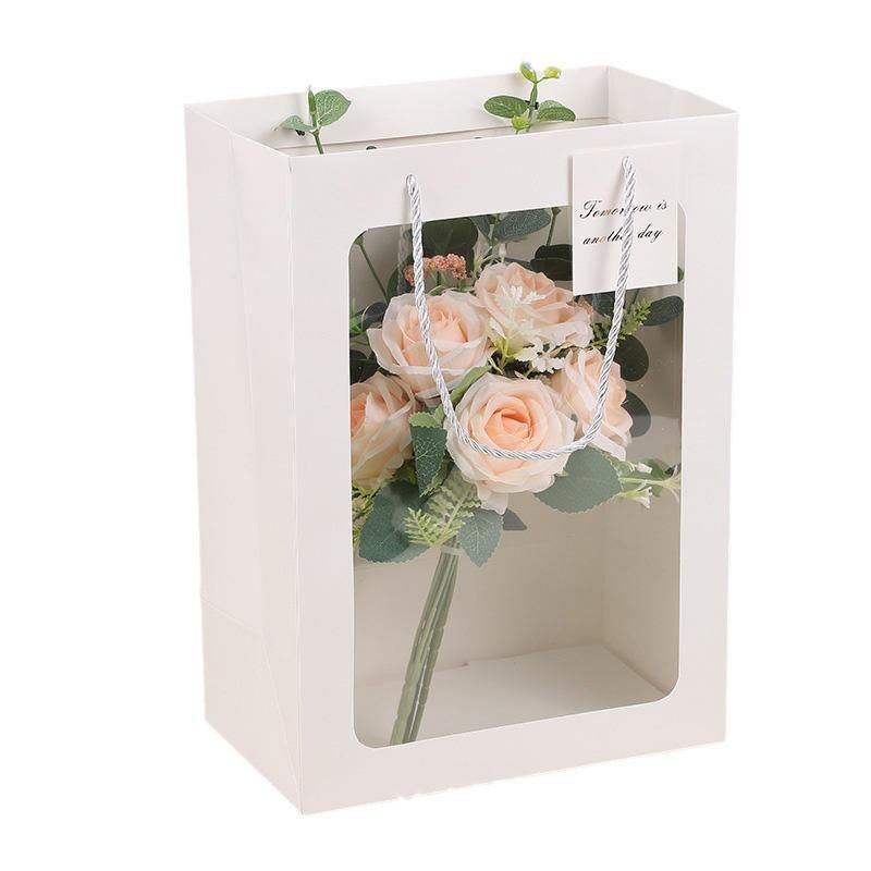 25x Thick Gift Bags with Transparent Window for Valentines Day Bouquets and Gift - V528-BAG-25PCS-PINK-18-13-25-258148
