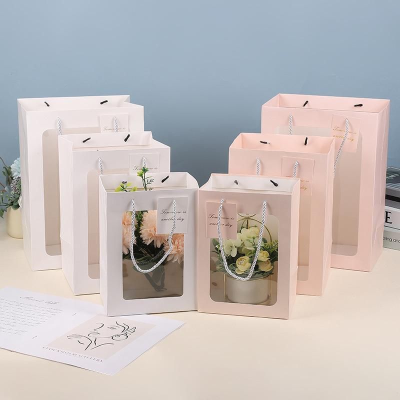 25x Thick Gift Bags with Transparent Window for Valentines Day Bouquets and Gift - V528-BAG-25PCS-PINK-18-13-25-258148