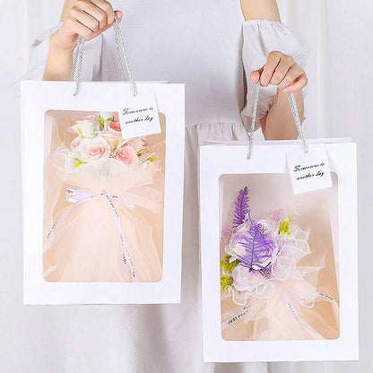 25x Thick Gift Bags with Transparent Window for Valentines Day Bouquets and Gift - V528-BAG-25PCS-PINK-18-13-25-258148