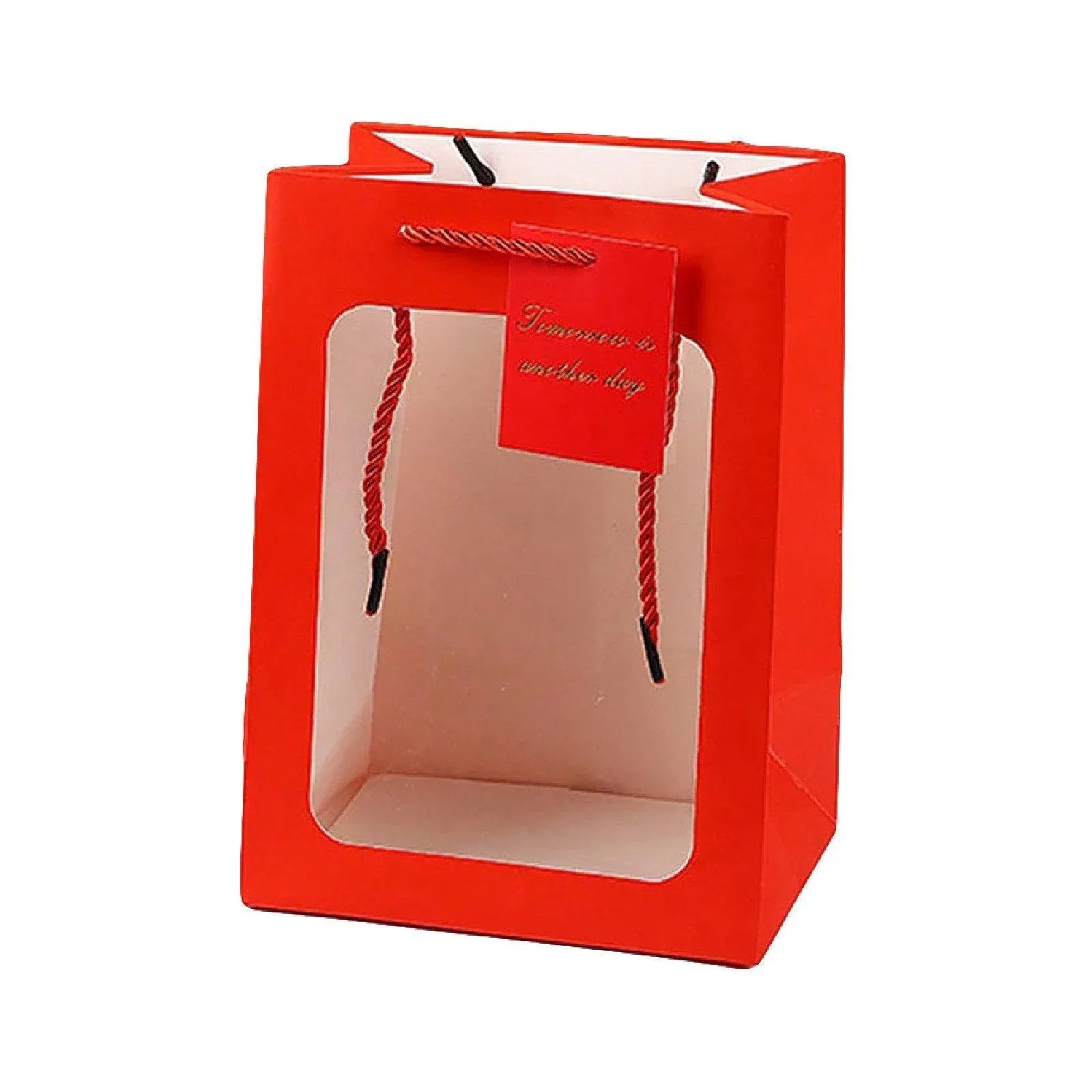 25x Thick Gift Bags with Transparent Window for Valentines Day Bouquets and Gift - V528-BAG-25PCS-RED-18-13-25-421584