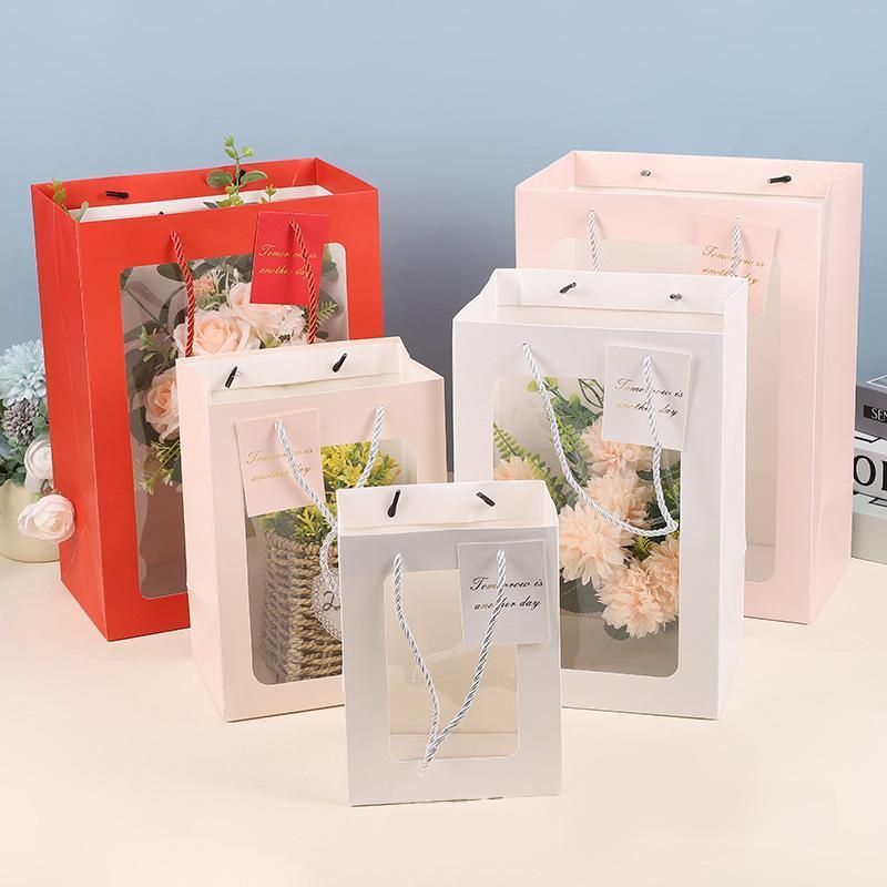 25x Thick Gift Bags with Transparent Window for Valentines Day Bouquets and Gift - V528-BAG-25PCS-RED-18-13-25-421584