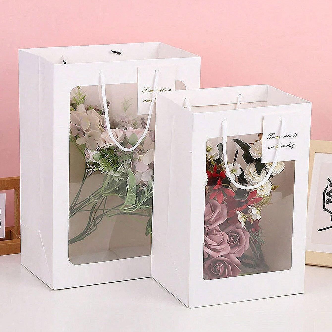25x Thick Gift Bags with Transparent Window for Valentines Day Bouquets and Gift - V528-BAG-25PCS-RED-18-13-25-421584