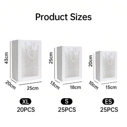 25x Thick Gift Bags with Transparent Window for Valentines Day Bouquets and Gift - V528-BAG-25PCS-RED-18-13-25-421584