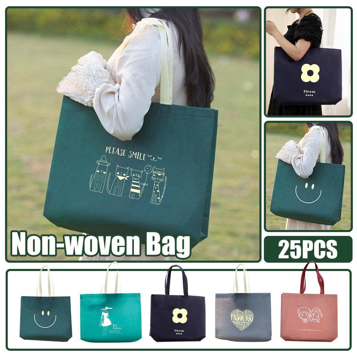 25PCS Fashionable Non-Woven Fabric Tote Eco Friendly Bag Reusable Shopping Bag - Smile 35*45*12cm V528-BAG-35-45-12-25PCS-XL-125420