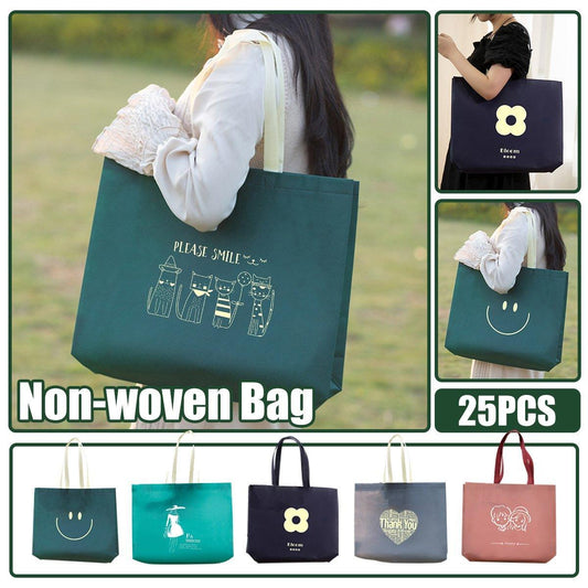 25PCS Fashionable Non-Woven Fabric Tote Eco Friendly Bag Reusable Shopping Bag - Smile 35*45*12cm V528-BAG-35-45-12-25PCS-XL-125420