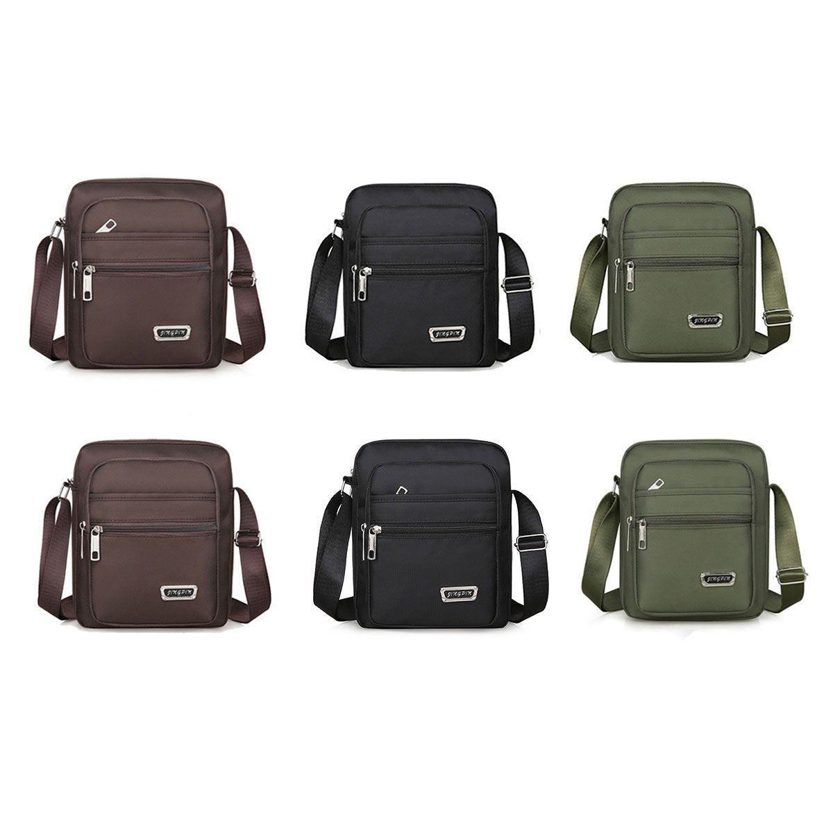 Mens Crossbody Shoulder Bag Travel Messenger Bag Casual Handbag for Boys and Men - Brown-6 zippers V528-BAG-6-ZIPPERS-BROWN-242019