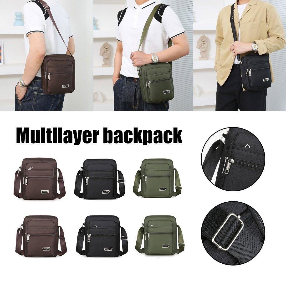 Mens Crossbody Shoulder Bag Travel Messenger Bag Casual Handbag for Boys and Men - Green-6 zippers V528-BAG-6-ZIPPERS-GREEN-574782