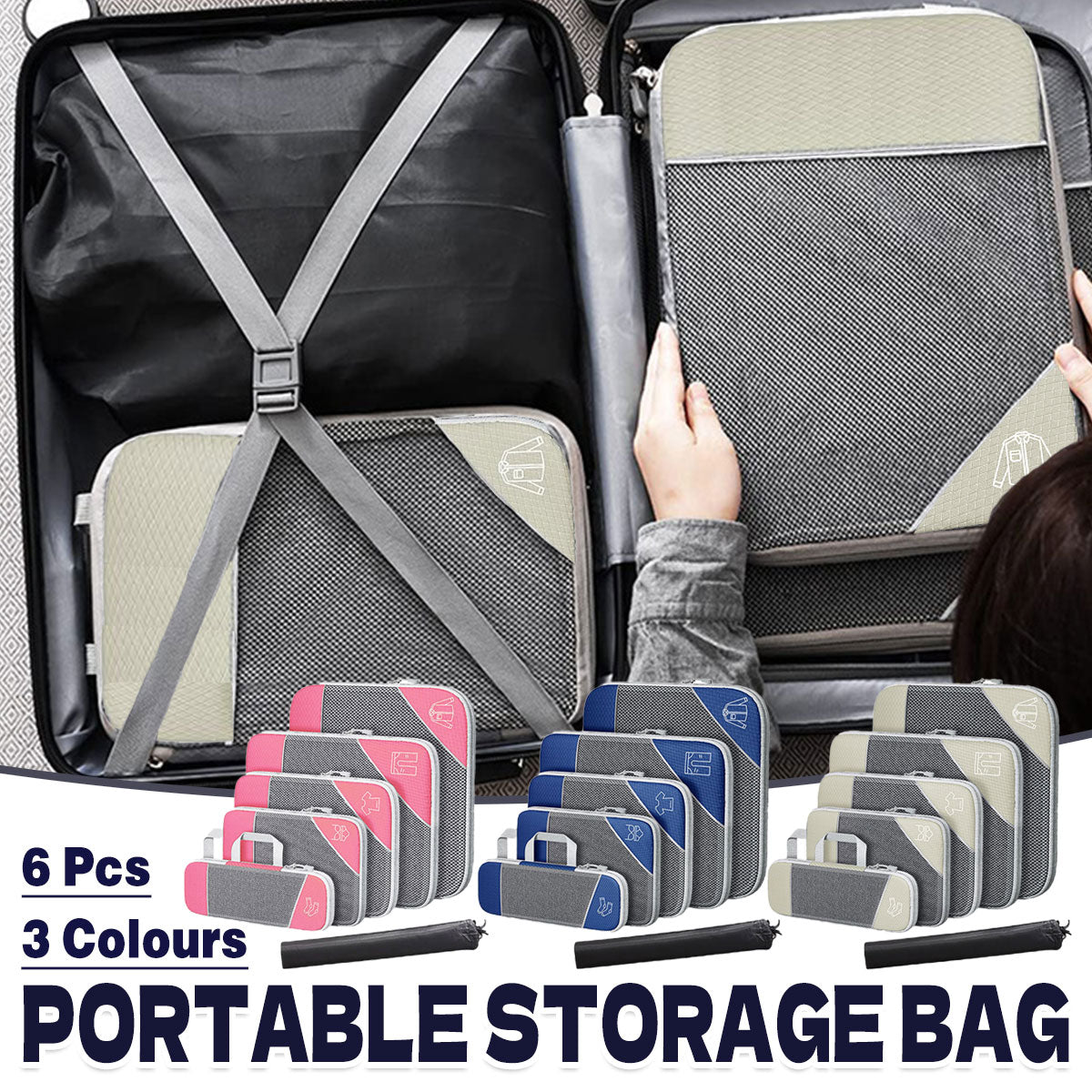 6PCS Compression Packing Cubes Expandable Luggage Storage Bag Travel Packing Bag - Pink V528-BAG-6PCS-PINK-415159
