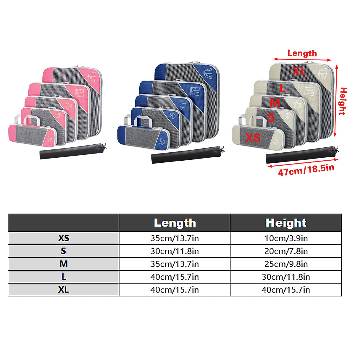 6PCS Compression Packing Cubes Expandable Luggage Storage Bag Travel Packing Bag - Pink V528-BAG-6PCS-PINK-415159