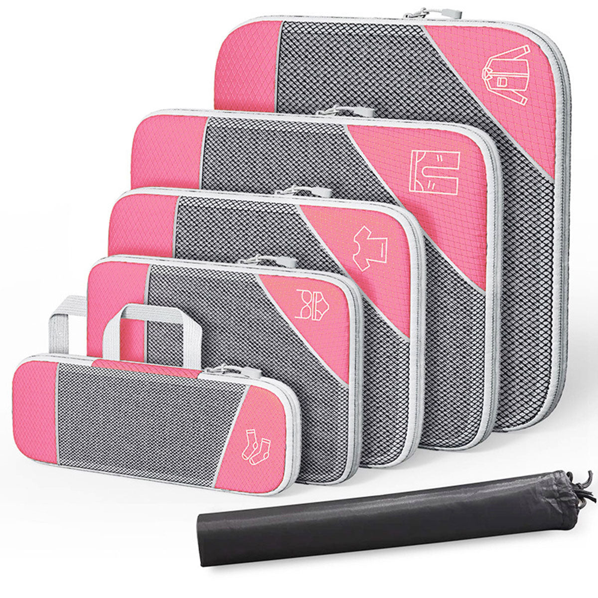 6PCS Compression Packing Cubes Expandable Luggage Storage Bag Travel Packing Bag - Pink V528-BAG-6PCS-PINK-415159