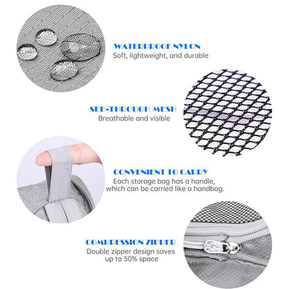 6PCS Compression Packing Cubes Expandable Luggage Storage Bag Travel Packing Bag - White V528-BAG-6PCS-WHITE-523406