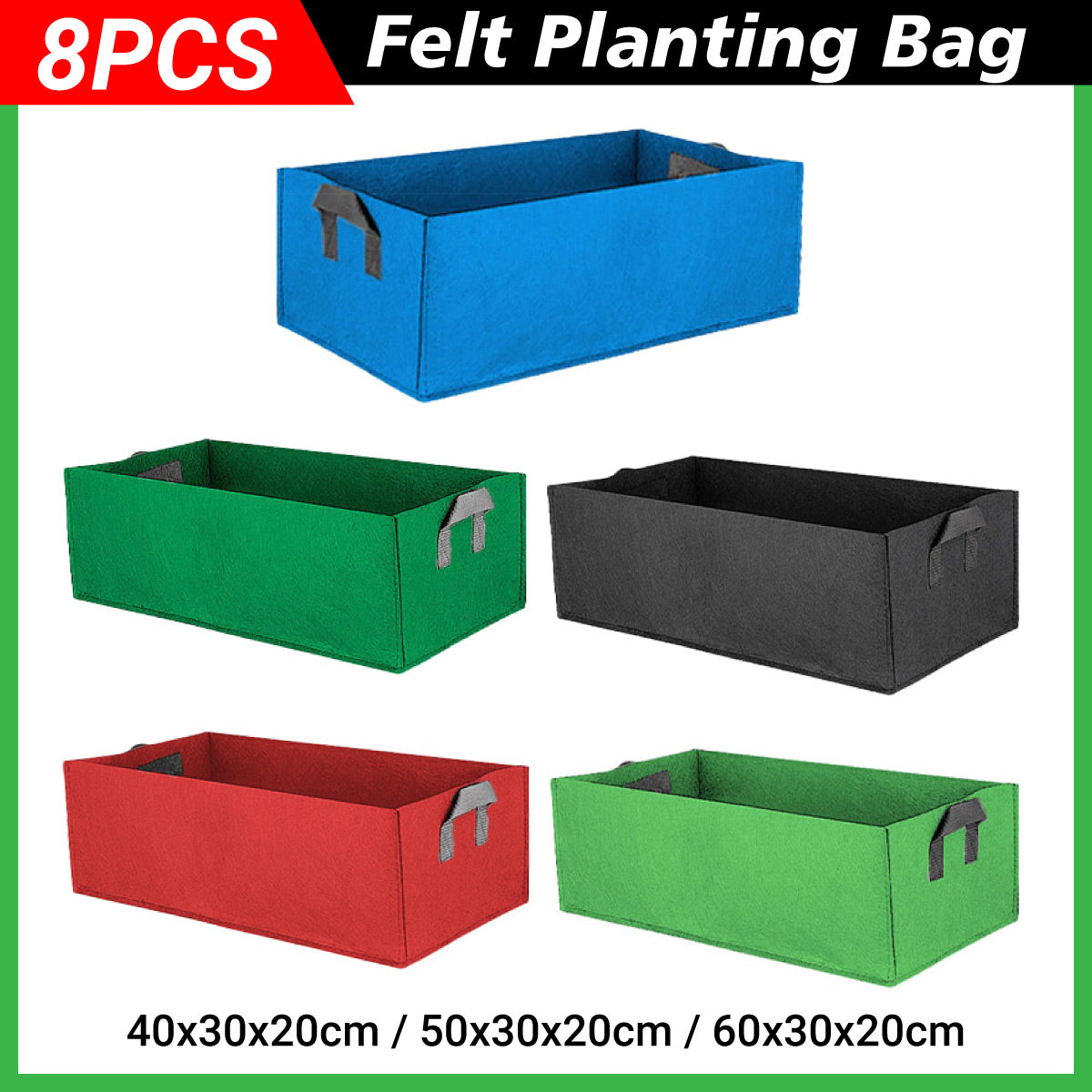 8pcs Felt Rectangular Planting Bags Vegetable Grow Bags Non-Woven Flower Pots - Blue 8pcs-60x30x20 V528-BAG-8PCS-60-30-20-BLUE-329875