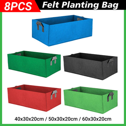 8pcs Felt Rectangular Planting Bags Vegetable Grow Bags Non-Woven Flower Pots - Blue 8pcs-60x30x20 V528-BAG-8PCS-60-30-20-BLUE-329875