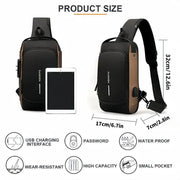 Multi-Function Password Lock Shoulder Bag Anti-Theft Crossbody Sling Bag Travel V528-BAG-BLACK-BROWN-778577