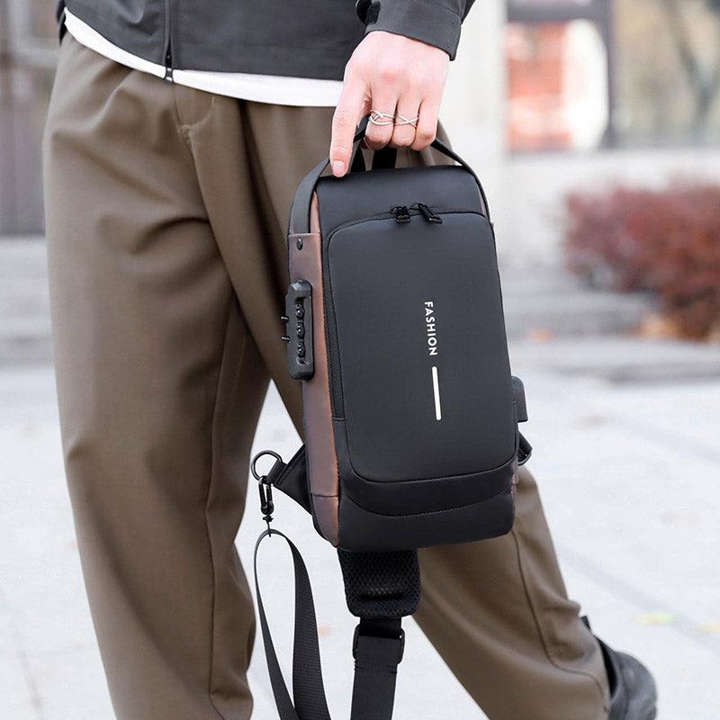Multi-Function Password Lock Shoulder Bag Anti-Theft Crossbody Sling Bag Travel V528-BAG-BLACK-BROWN-778577