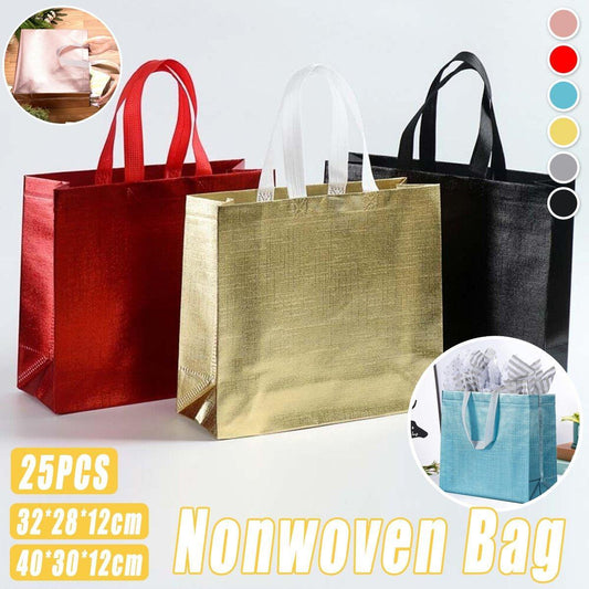 25PCS Embossed Non-Woven Tote Bag Fashion Shopping Gift Packaging Bag - Gold-40*30*12cm V528-BAG-GOLD-40-30-12-704219