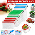 Up 15X Eco Friendly Reusable Mesh Produce Bags Superior Double Stitched Strength - 5PCS Large Blue V528-BAG-LARGEBLUE-5PCS-46420