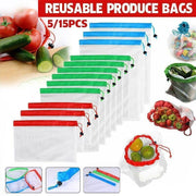 Up 15X Eco Friendly Reusable Mesh Produce Bags Superior Double Stitched Strength - 5PCS Large Blue V528-BAG-LARGEBLUE-5PCS-46420