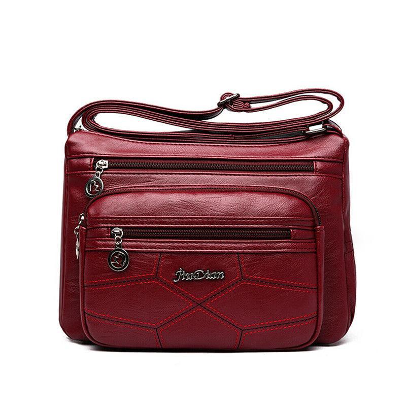 Multi Pocket Women Shoulder Bag Leather Crossbody Handbag Everyday Messenger - Red V528-BAG-RED-115745