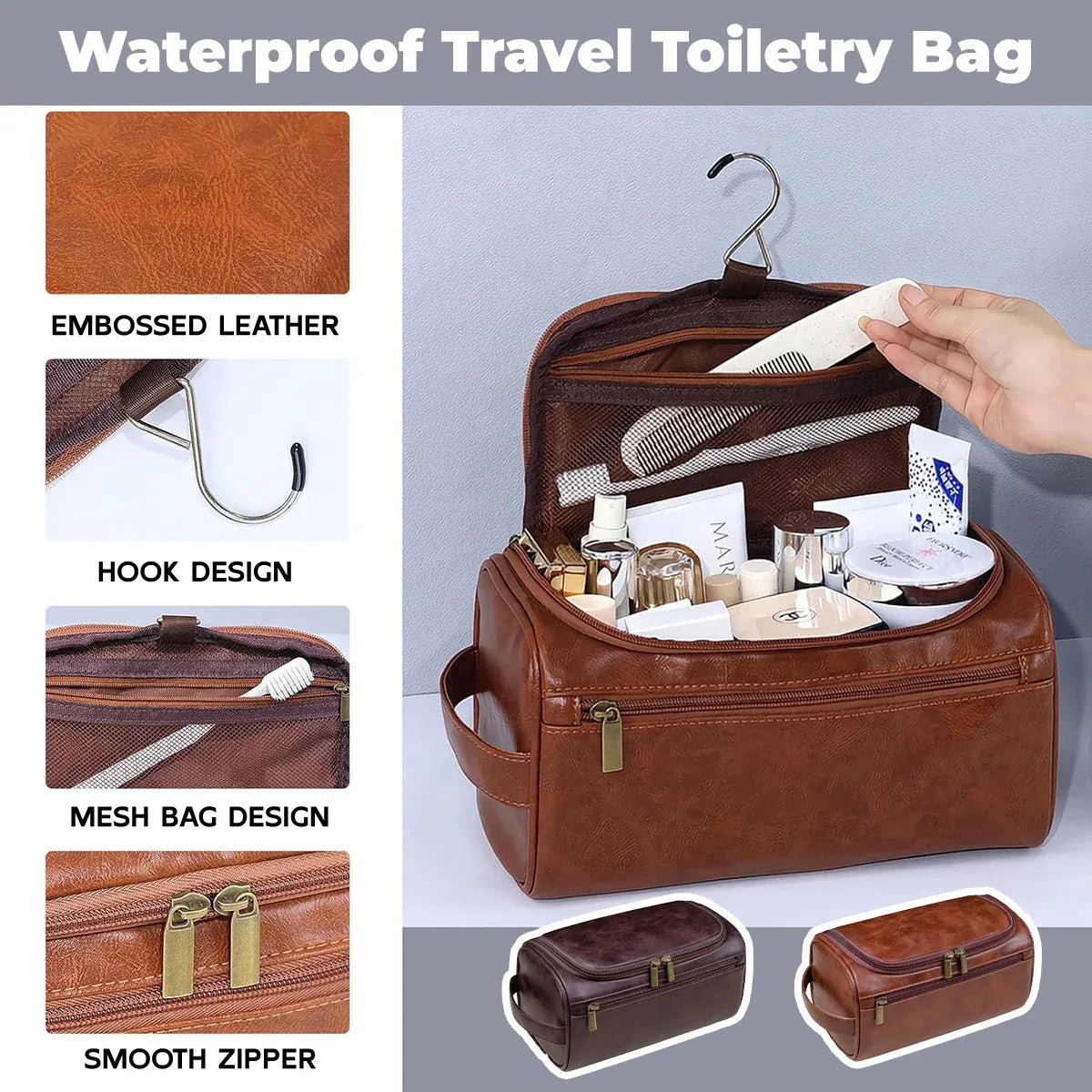 Large Capacity Waterproof Travel Toiletry Bag Cosmetic Organizer Multifunctional - Red Brown V528-BAG-RED-BROWN-953831