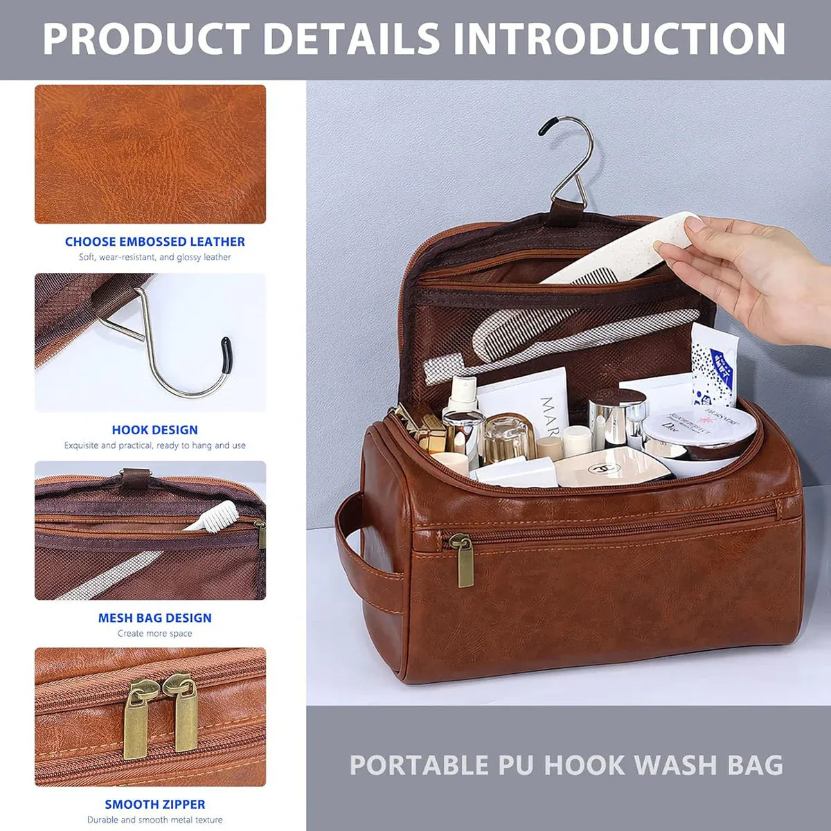 Large Capacity Waterproof Travel Toiletry Bag Cosmetic Organizer Multifunctional - Red Brown V528-BAG-RED-BROWN-953831