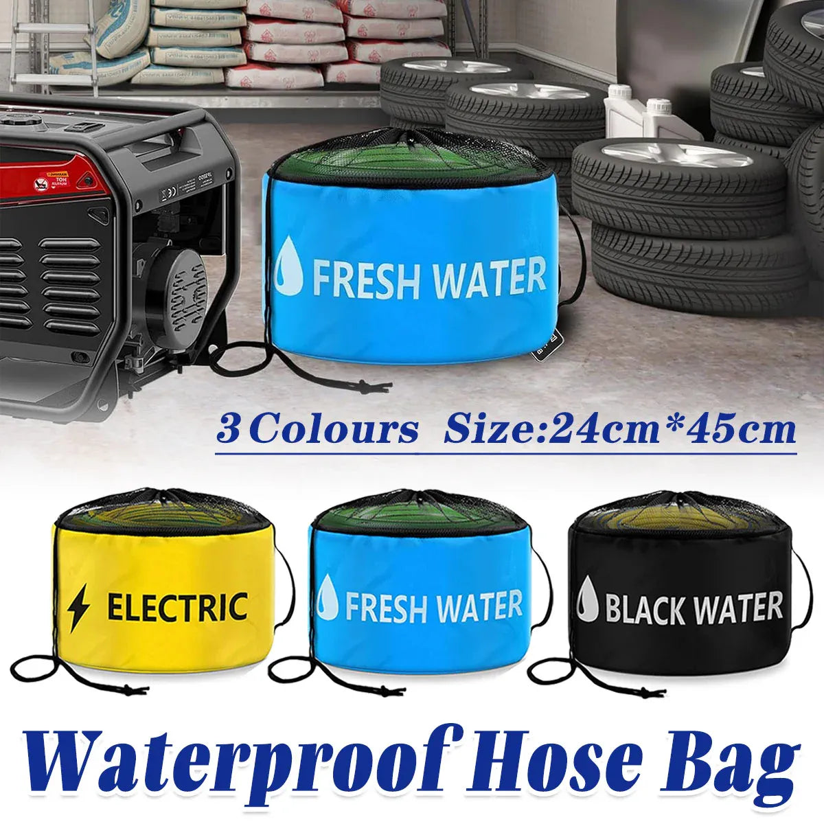 Hose Storage Bag Caravan Camping RV Cable Water Hose Electrical Cords Organizer - Yellow V528-BAG-YELLOW-392505