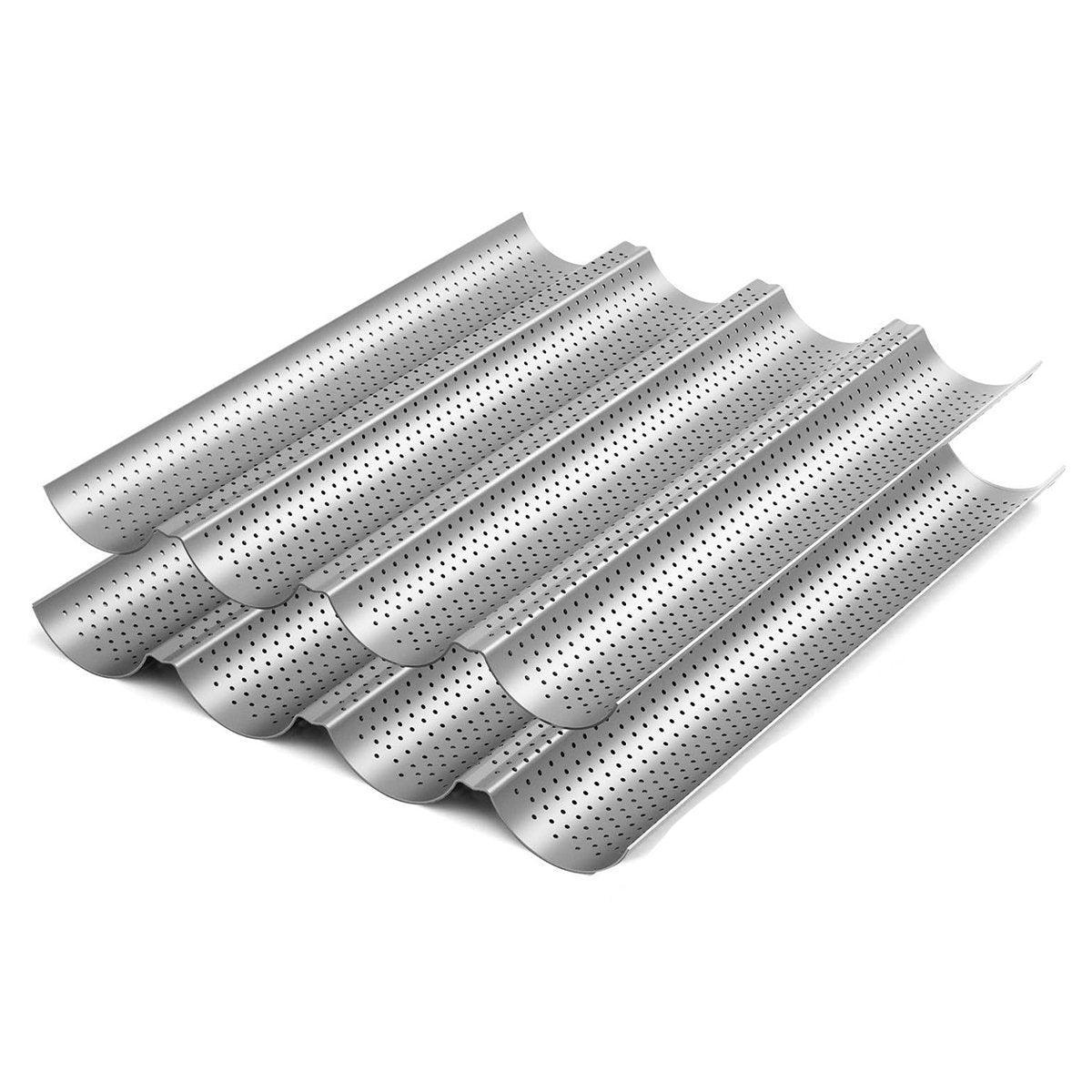 Non-stick French Baguette Pan Bread Baking Mould Loaves Mold Cooking Steel Tray V528-BAGUETTE-PAN-SILVER-2PCS-203780